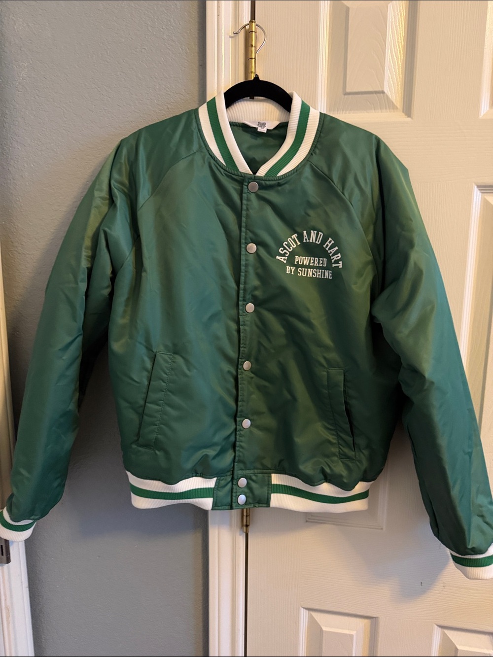 Ascot and Hart Green Satin Bomber Jacket